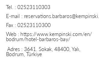 Kempinski Hotel Barbaros Bay Bodrum iletiim bilgileri